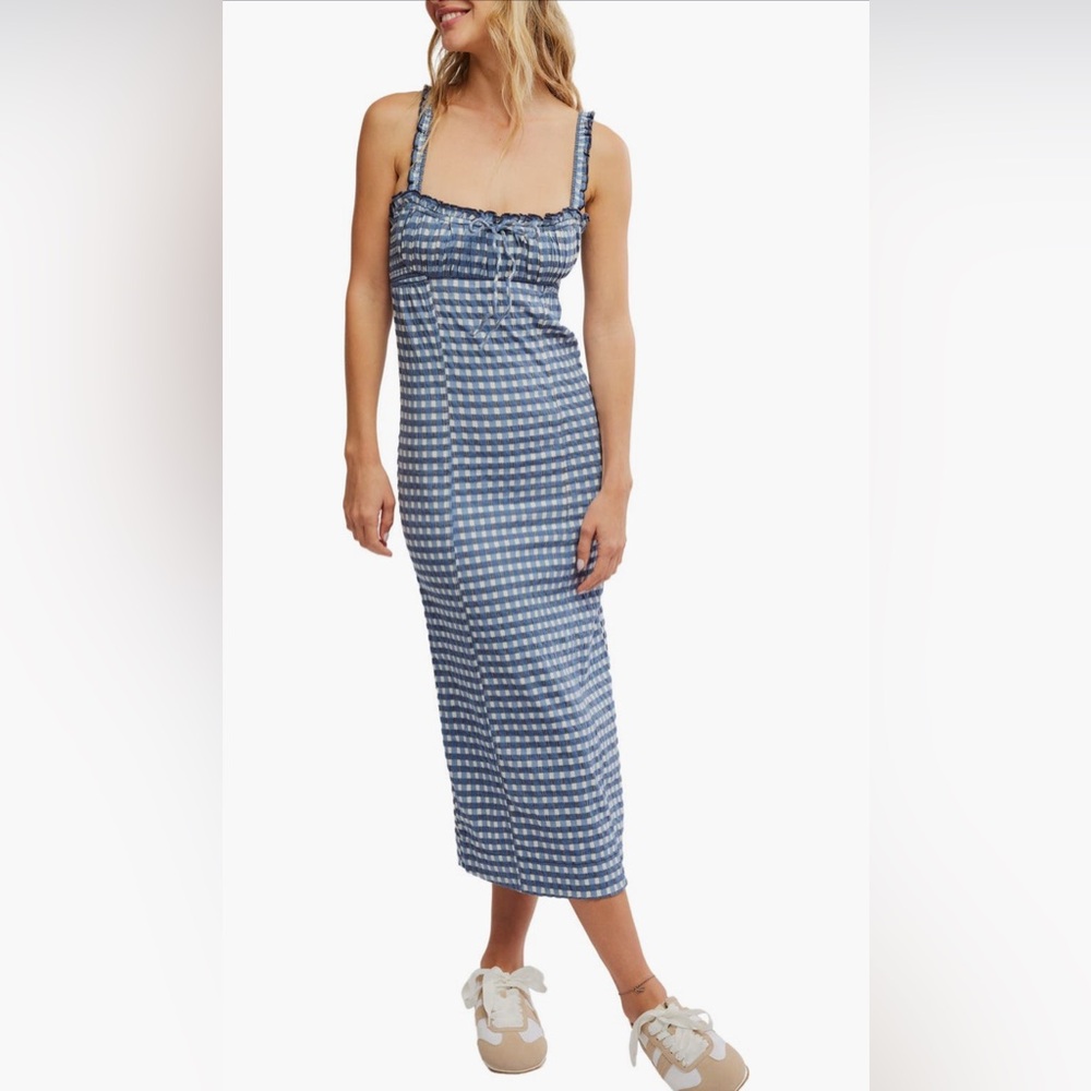 Free People Lucinda Gingham Check Stretch  Cotton Sundress